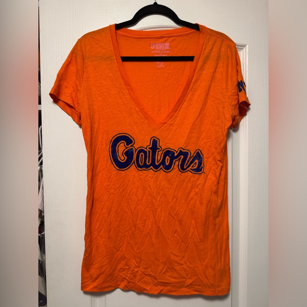 PINK Victoria's Secret Orange V-Neck 'Gators' Tee